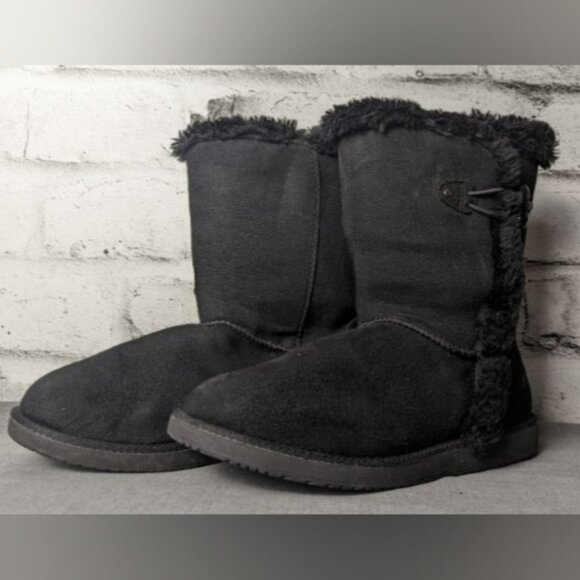 AirWalk Winter Black Hook & Loop Boots Faux Suede & Fur Lined - Picture 3 of 15